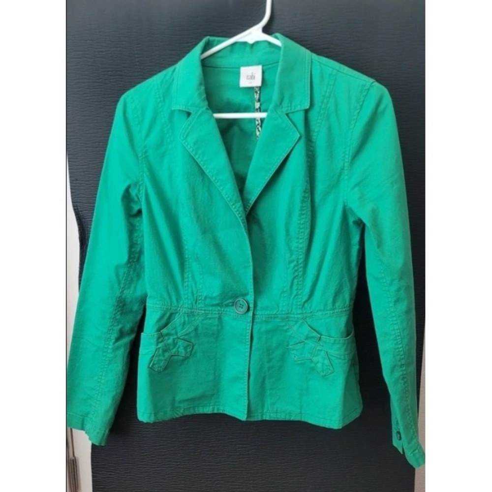 Cabi Kelly Green Cotton Blazer Jacket Bow Pocket Single Button 566 Size 4